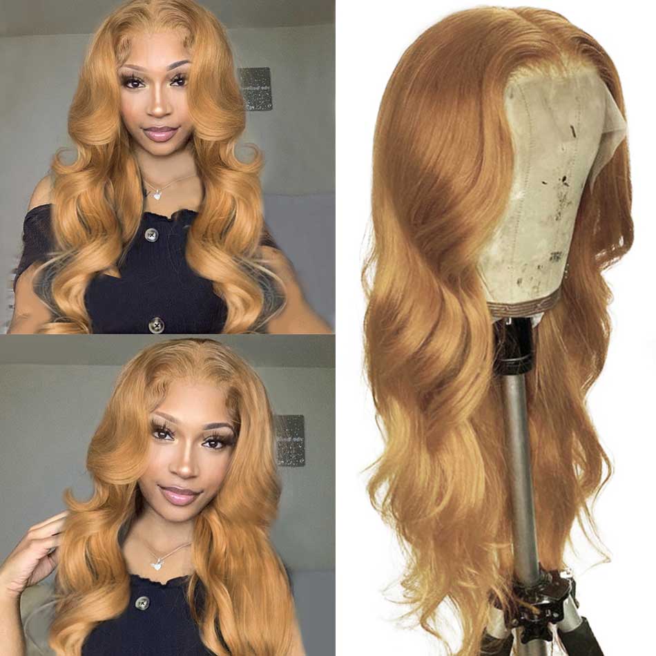 27# Honey Blonde Colored 13x4 13x6 5x5 Lace Front Closure Human Hair Wigs Body Wave Frontal Wigs