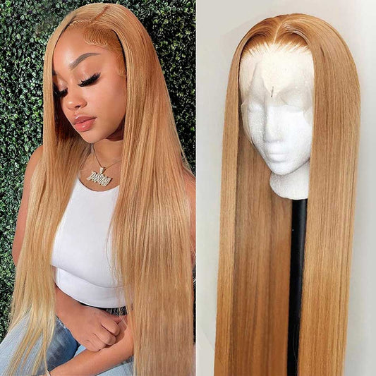 SUPER DEAL ! 27# Honey Blonde Colored 13x4 Lace Front Human Hair Wigs Straight With Affrodable Price