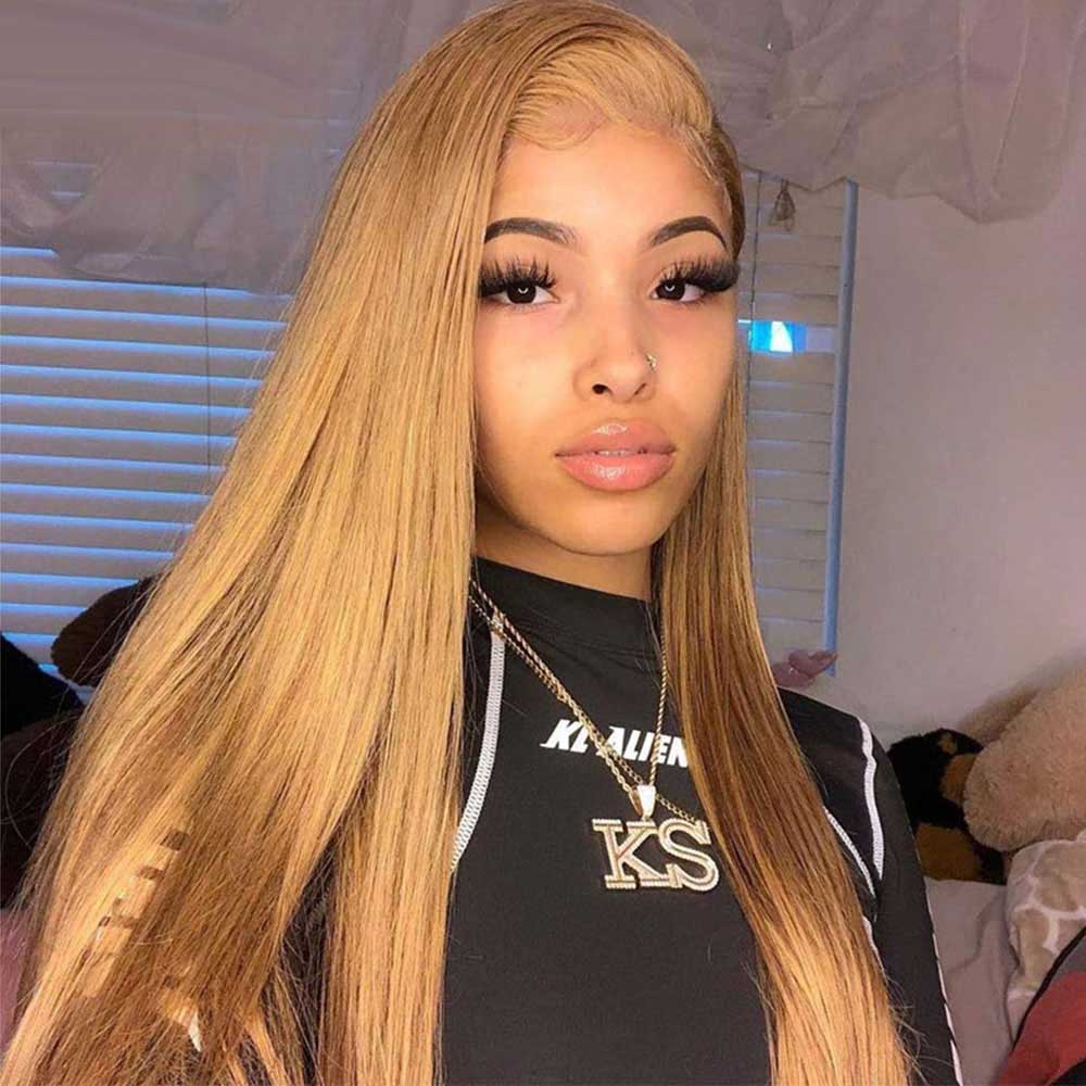 SUPER DEAL ! 27# Honey Blonde Colored 13x4 Lace Front Human Hair Wigs Straight With Affrodable Price