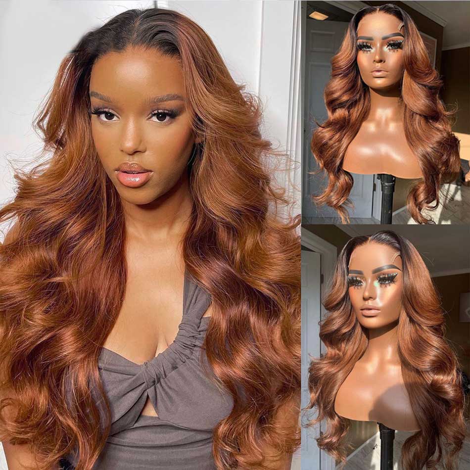 1B/30# Ombre Brown Colored 13x4 13x6 4x4 5x5 Lace Front Closure Human Hair Wigs Body Wave Frontal Wigs