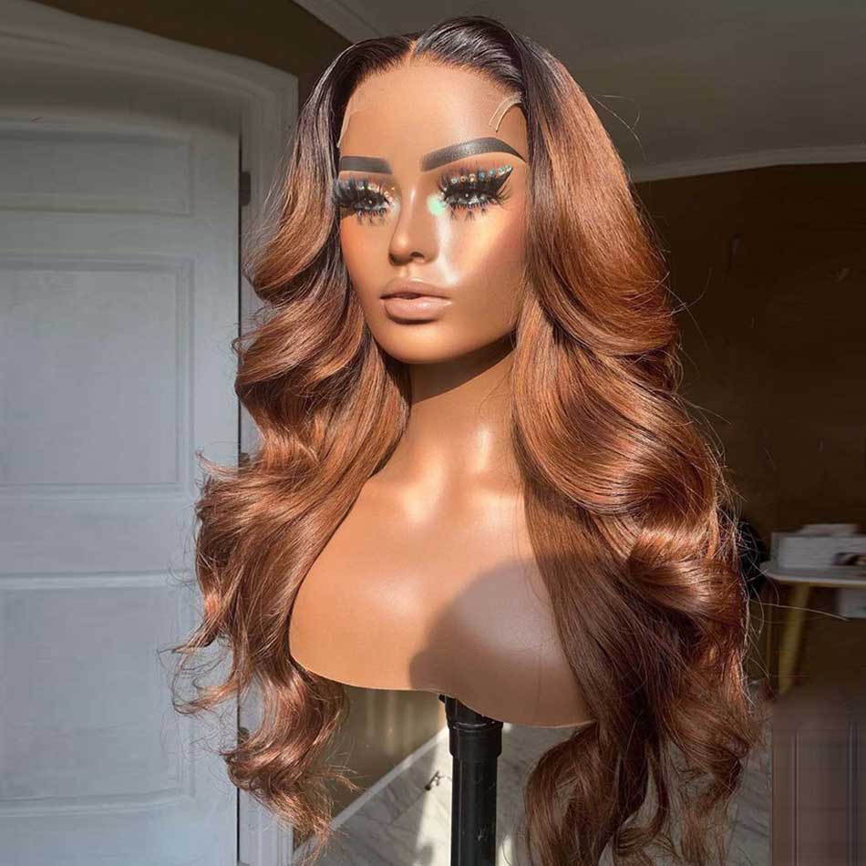 1B/30# Ombre Brown Colored 13x4 13x6 4x4 5x5 Lace Front Closure Human Hair Wigs Body Wave Frontal Wigs