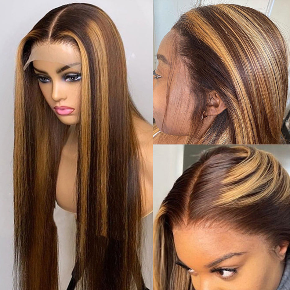 SUPER DEAL !4/27# Highlight Colored 13x4 Lace Front  Human Hair Wigs Straight