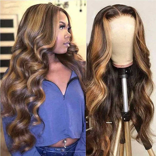 4/27# Highlight Colored 13x4 13x6 4x4 5x5 Lace Front Closure Human Hair Wigs Body Wave Frontal Wigs 180%