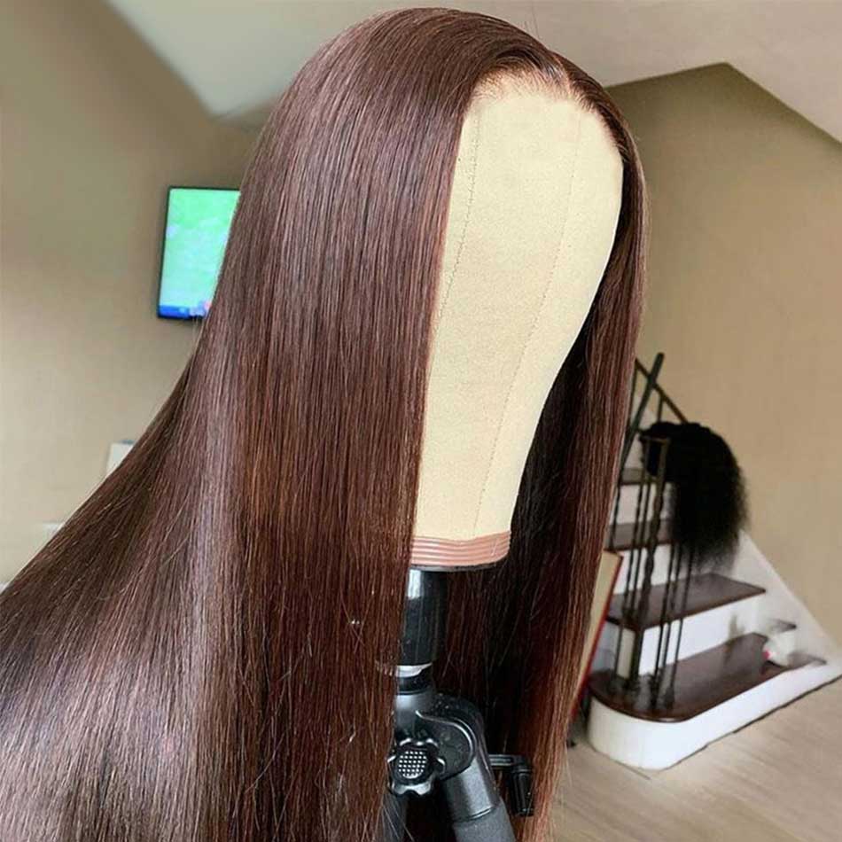 SUPER DEAL !Chocolate Brown Colored Lace Front Closure Human Hair Wigs Straight