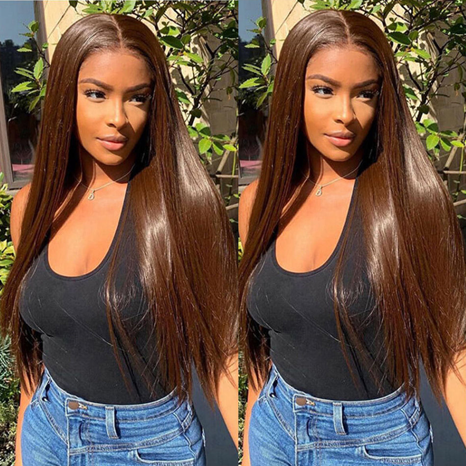 SUPER DEAL !Chocolate Brown Colored Lace Front Closure Human Hair Wigs Straight