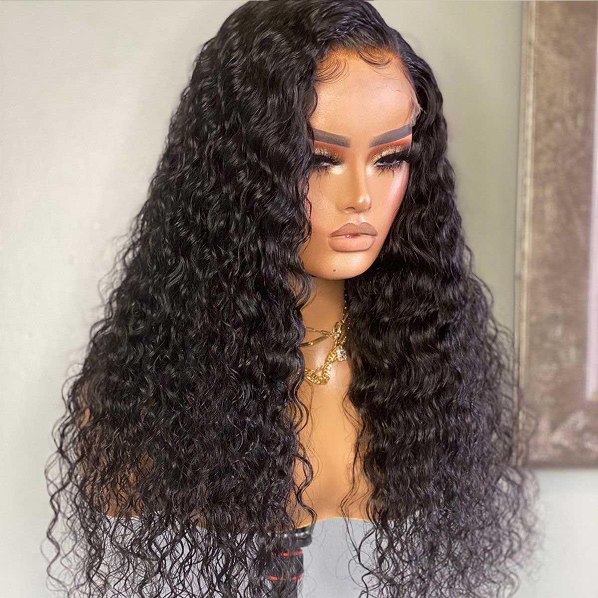 180% 4x4 5x5 Lace Closure Human Hair Wigs Deep Wave 100% Remy Human Hair Transparent Lace Wigs