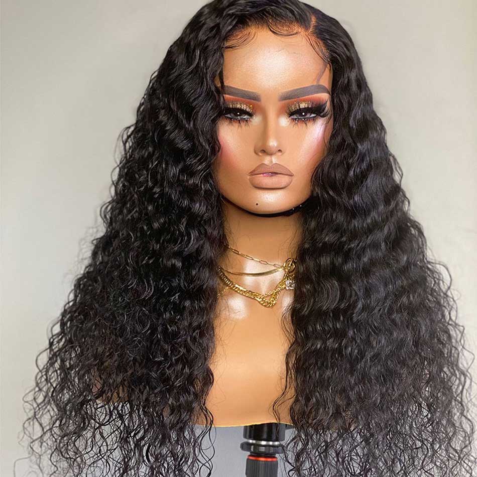 180% 4x4 5x5 Lace Closure Human Hair Wigs Deep Wave 100% Remy Human Hair Transparent Lace Wigs