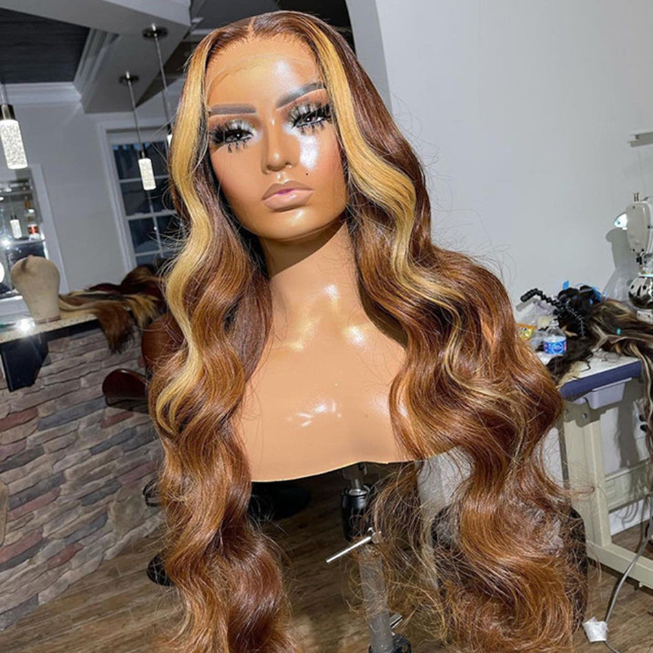 Highlight Mixed Colored 13x4 13x6 5x5 Lace Front Closure Human Hair Wigs Body Wave