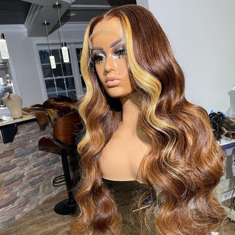 Highlight Mixed Colored 13x4 13x6 5x5 Lace Front Closure Human Hair Wigs Body Wave