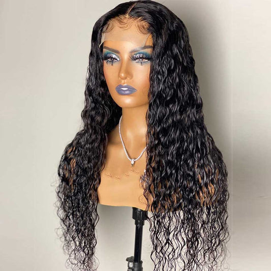 180% 4x4 5x5 Lace Closure Human Hair Wigs Water Wave 100% Remy Human Hair Transparent Lace Wigs