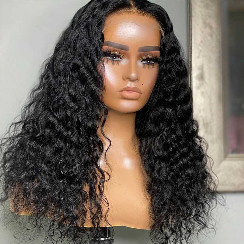 180% 4x4 5x5 Lace Closure Human Hair Wigs Water Wave 100% Remy Human Hair Transparent Lace Wigs