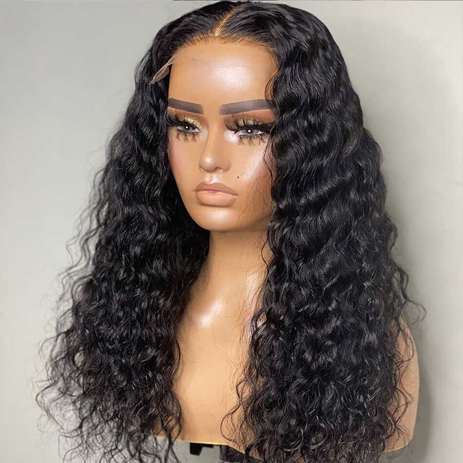 180% 4x4 5x5 Lace Closure Human Hair Wigs Water Wave 100% Remy Human Hair Transparent Lace Wigs