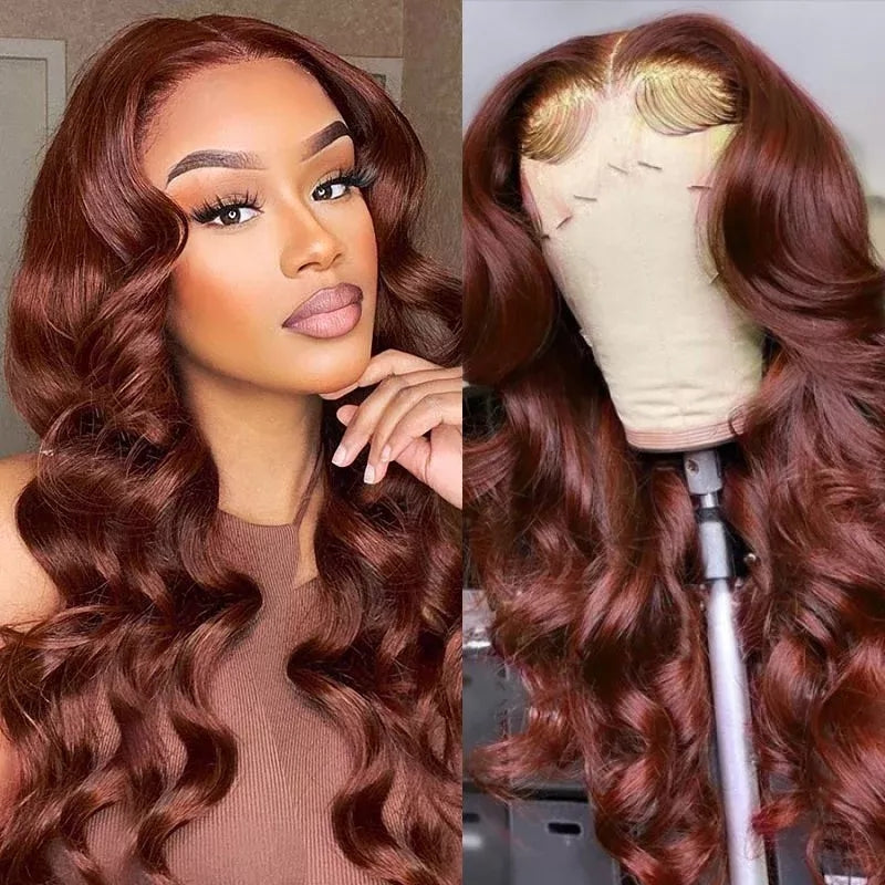 Auburn Reddish Brown Colored 13x4 13x6 4x4 5x5 Lace Front Closure Human Hair Wigs Body Wave Frontal Wigs