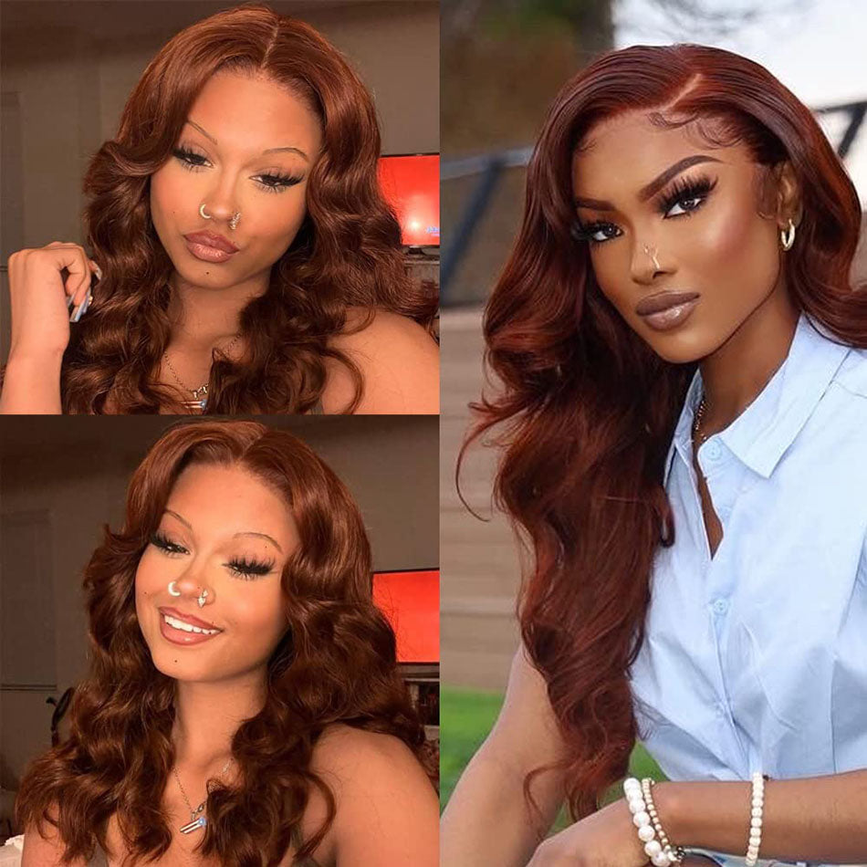 Auburn Reddish Brown Colored 13x4 13x6 4x4 5x5 Lace Front Closure Human Hair Wigs Body Wave Frontal Wigs