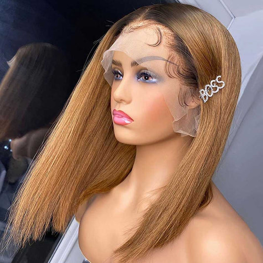 Ombre Blonde Colored Bob Wigs Straight Human Hair 100% Remy Lace Front Closure Remy Human Hair Wigs