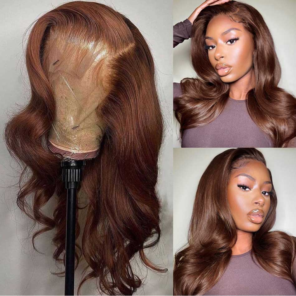 4# Chocolate Brown Colored 13x4 13x6 4x4 5x5 Lace Front Closure Human Hair Wigs Body Wave Frontal Wigs