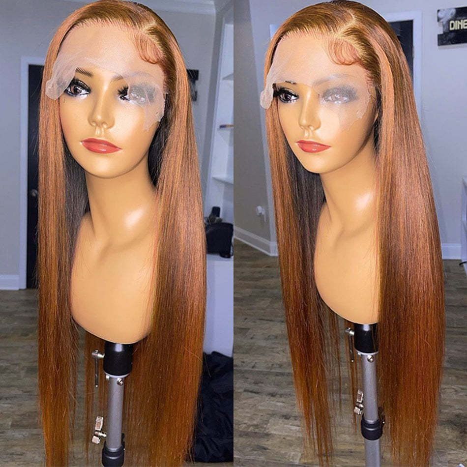 Ginger Mixed Brown Colored Lace Front Closure Human Hair Wigs Straight