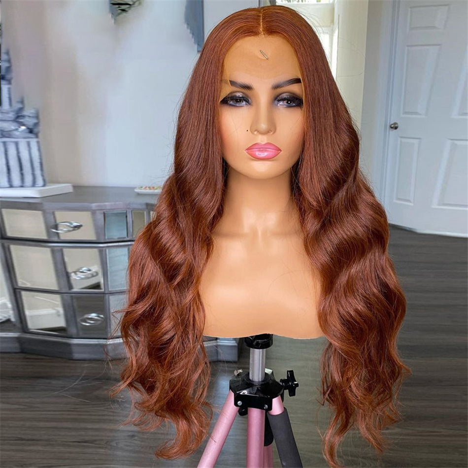 210% Density Reddish Brown Colored Lace Front Closure Human Hair Wigs Body Wave