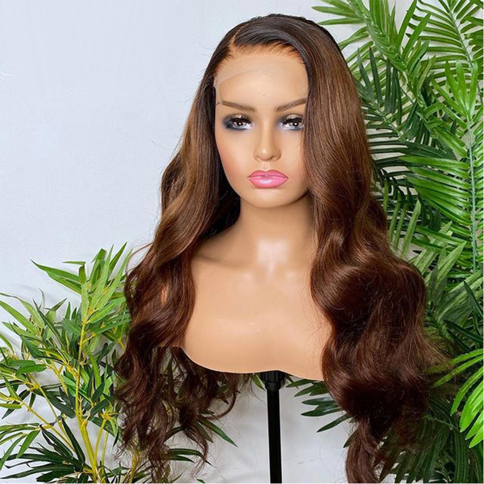 1B/4# Ombre Medium Brown Colored Lace Front Closure Human Hair Wigs Body Wave