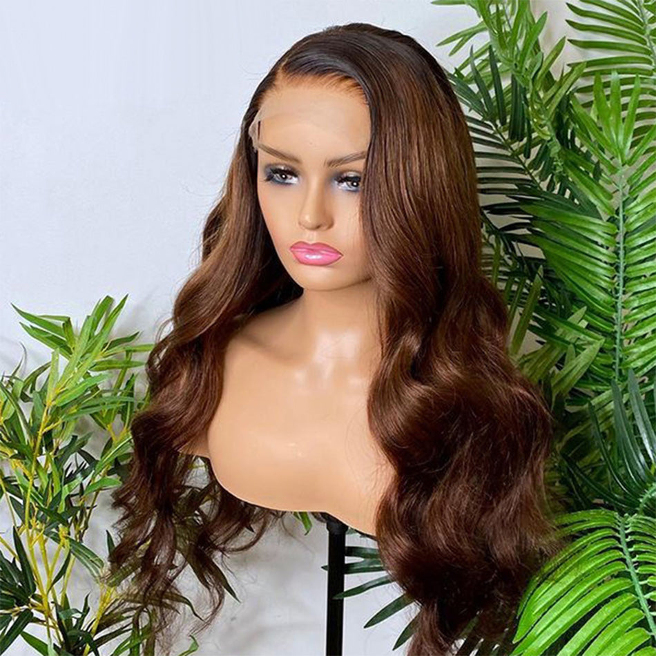 1B/4# Ombre Medium Brown Colored Lace Front Closure Human Hair Wigs Body Wave