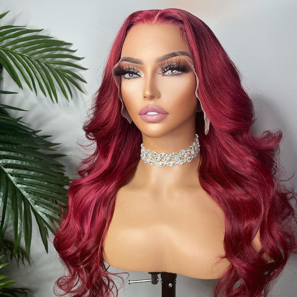 Little Red Colored 13x4 13x6 5x5 Lace Front Closure Human Hair Wigs Body Wave