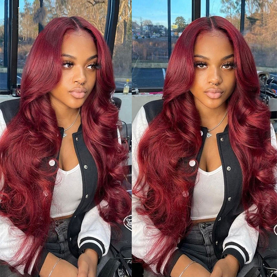 Little Red Colored 13x4 13x6 5x5 Lace Front Closure Human Hair Wigs Body Wave