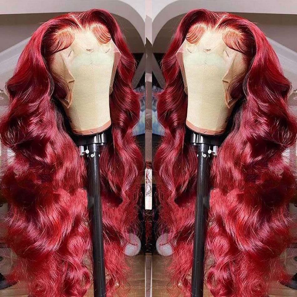 Little Red Colored 13x4 13x6 5x5 Lace Front Closure Human Hair Wigs Body Wave