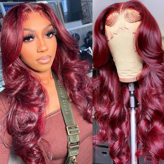 Reddish Burgundy Colored 13x4 13x6 5x5 Lace Front Closure Human Hair Wigs Body Wave Frontal Wigs