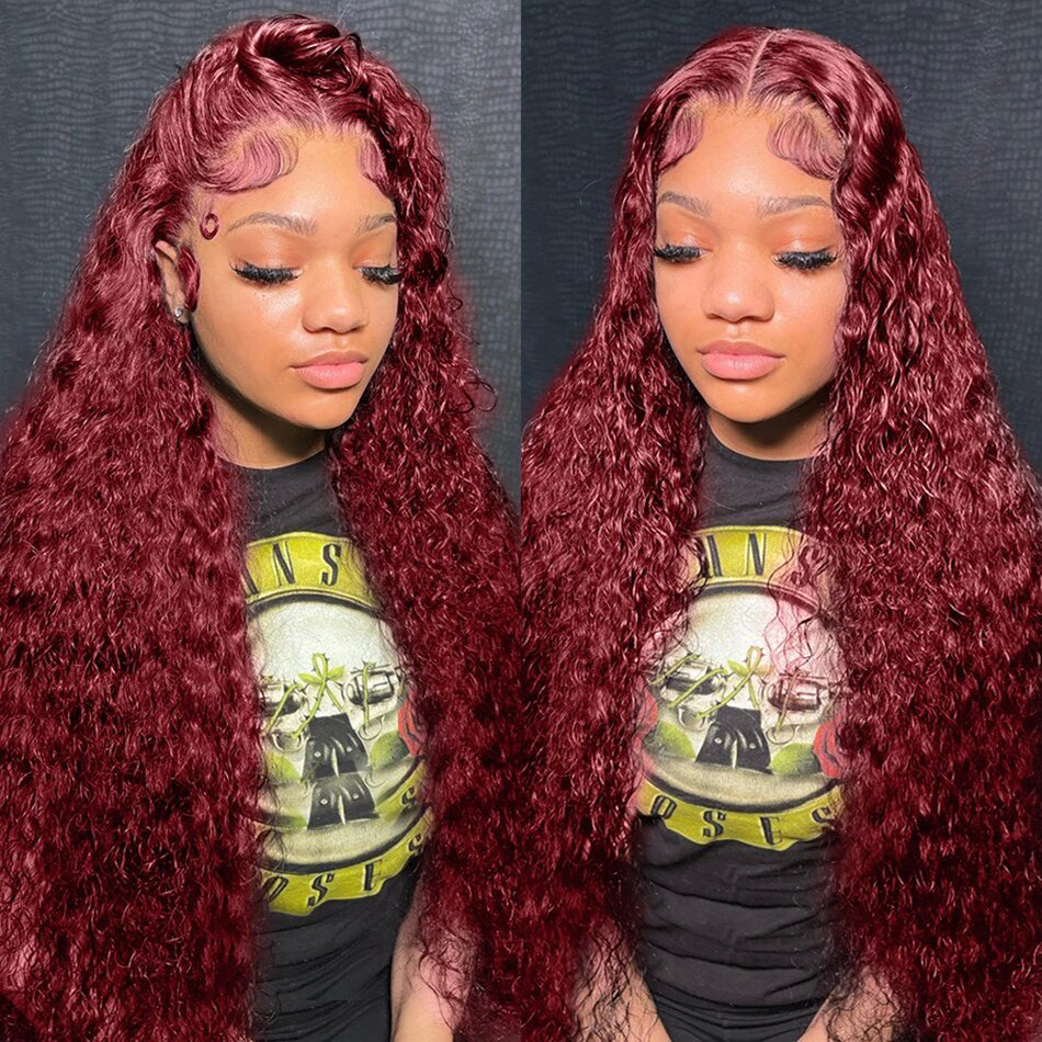 Reddish Burgundy Deep Wave Colored 13x4 13x6 5x5 Lace Front Closure Human Hair Wigs