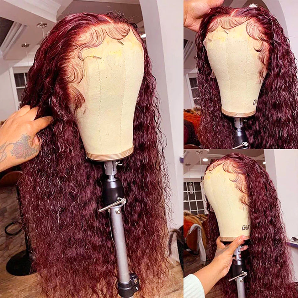 Reddish Burgundy Deep Wave Colored 13x4 13x6 5x5 Lace Front Closure Human Hair Wigs