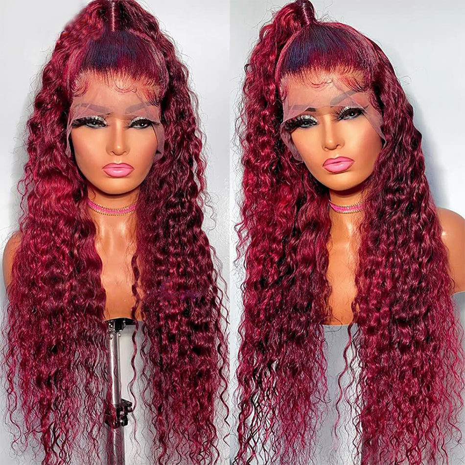 Reddish Burgundy Deep Wave Colored 13x4 13x6 5x5 Lace Front Closure Human Hair Wigs