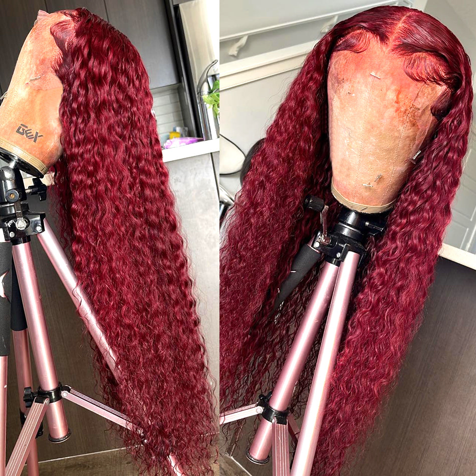 Reddish Burgundy Deep Wave Colored 13x4 13x6 5x5 Lace Front Closure Human Hair Wigs