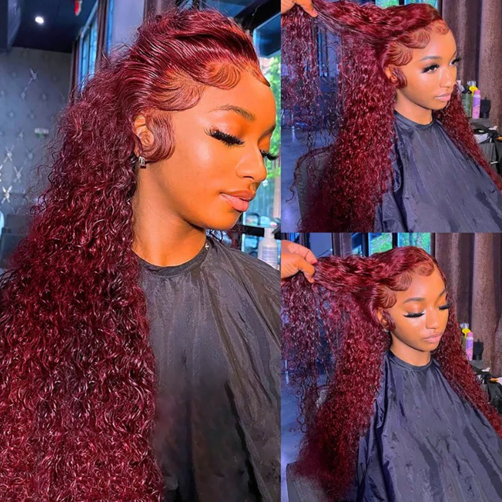 Reddish Burgundy Deep Wave Colored 13x4 13x6 5x5 Lace Front Closure Human Hair Wigs