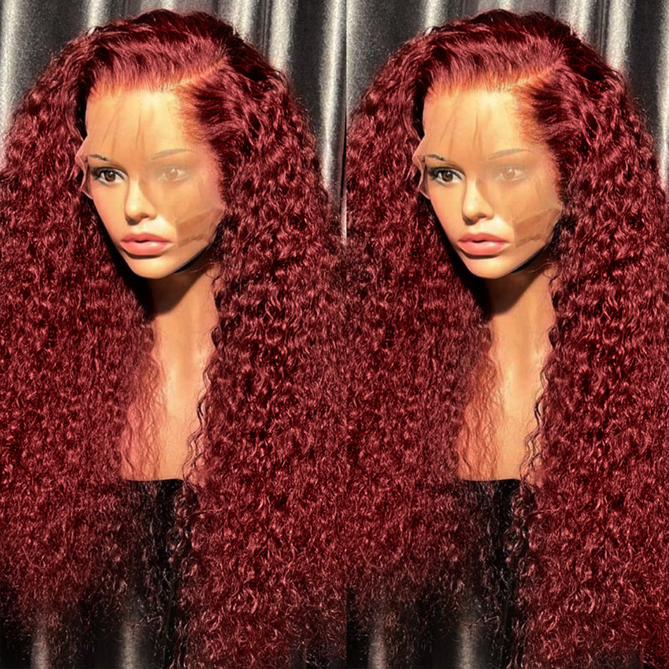 Reddish Burgundy Curly Colored 13x4 13x6 5x5 Lace Front Closure Human Hair Wigs