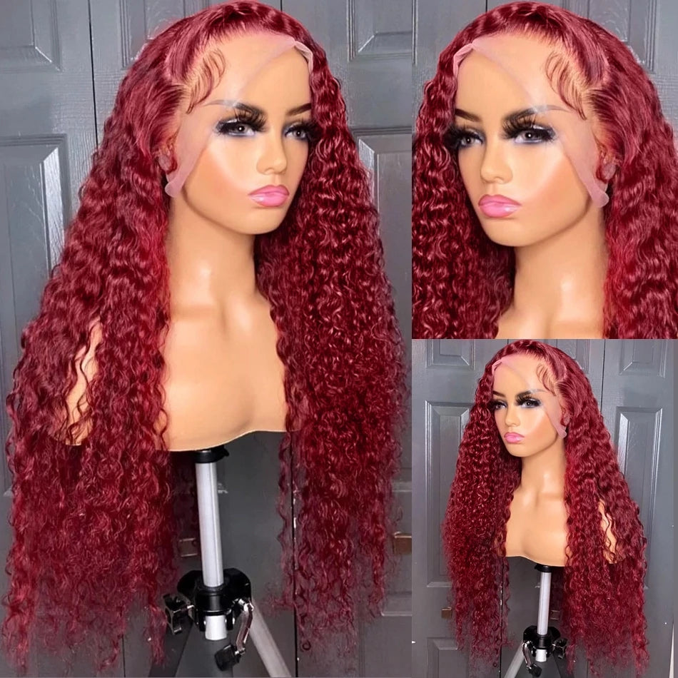 Reddish Burgundy Curly Colored 13x4 13x6 5x5 Lace Front Closure Human Hair Wigs