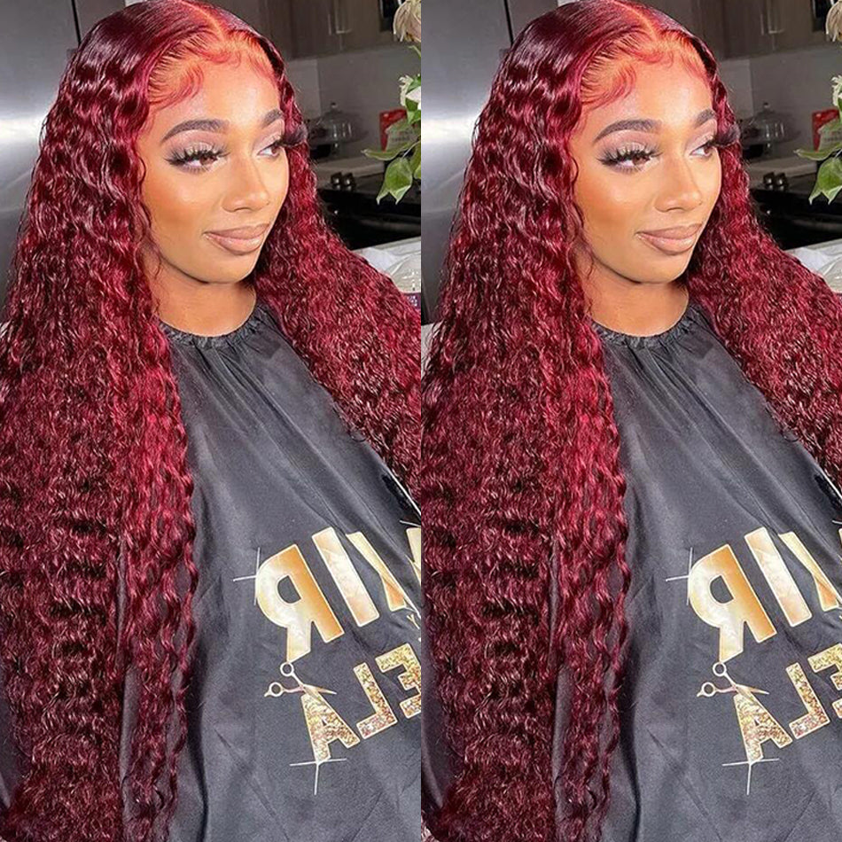 Reddish Burgundy Deep Wave Colored 13x4 13x6 5x5 Lace Front Closure Human Hair Wigs