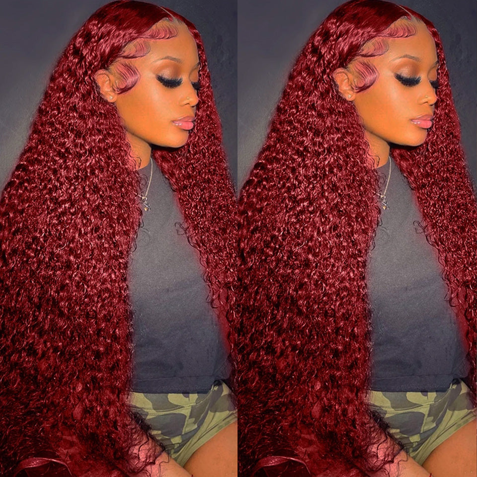 Reddish Burgundy Curly Colored 13x4 13x6 5x5 Lace Front Closure Human Hair Wigs