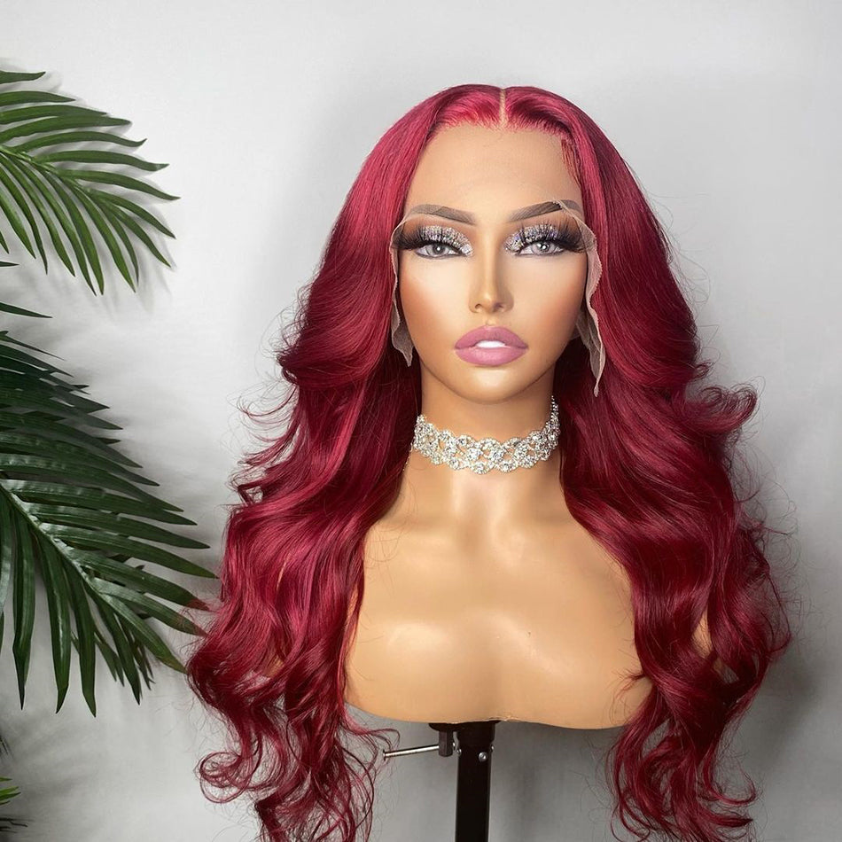 Little Red Colored 13x4 13x6 5x5 Lace Front Closure Human Hair Wigs Body Wave