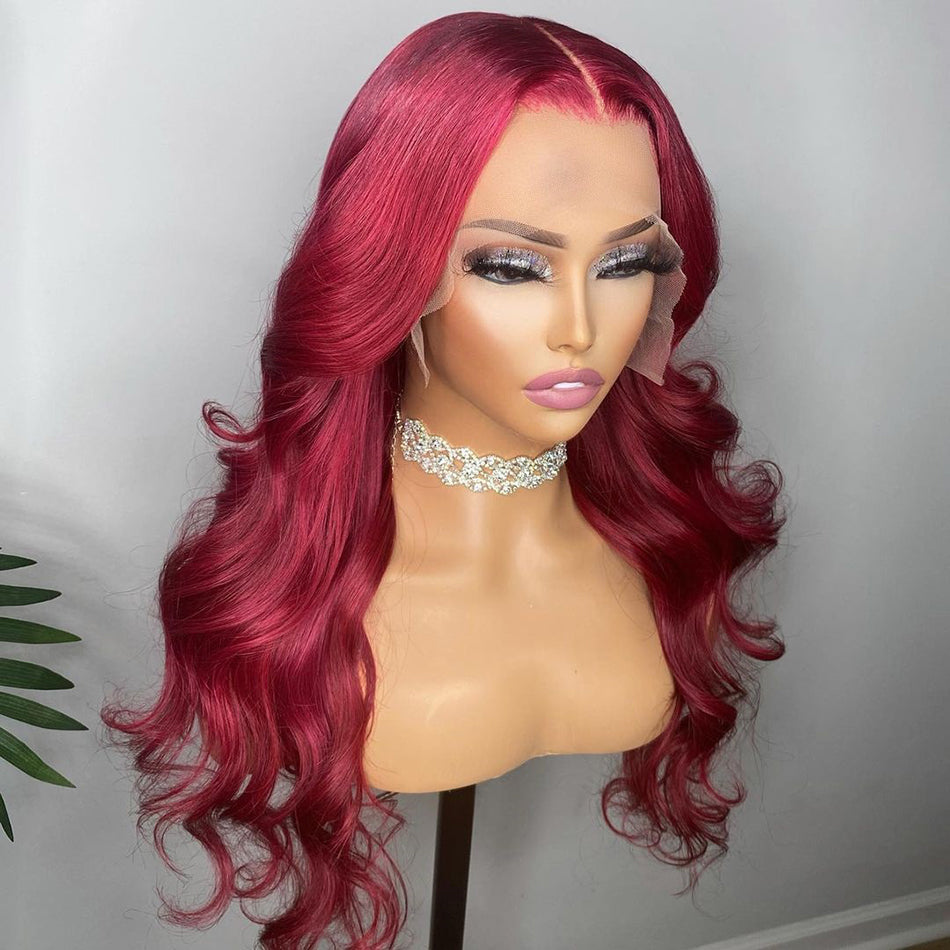 Little Red Colored 13x4 13x6 5x5 Lace Front Closure Human Hair Wigs Body Wave