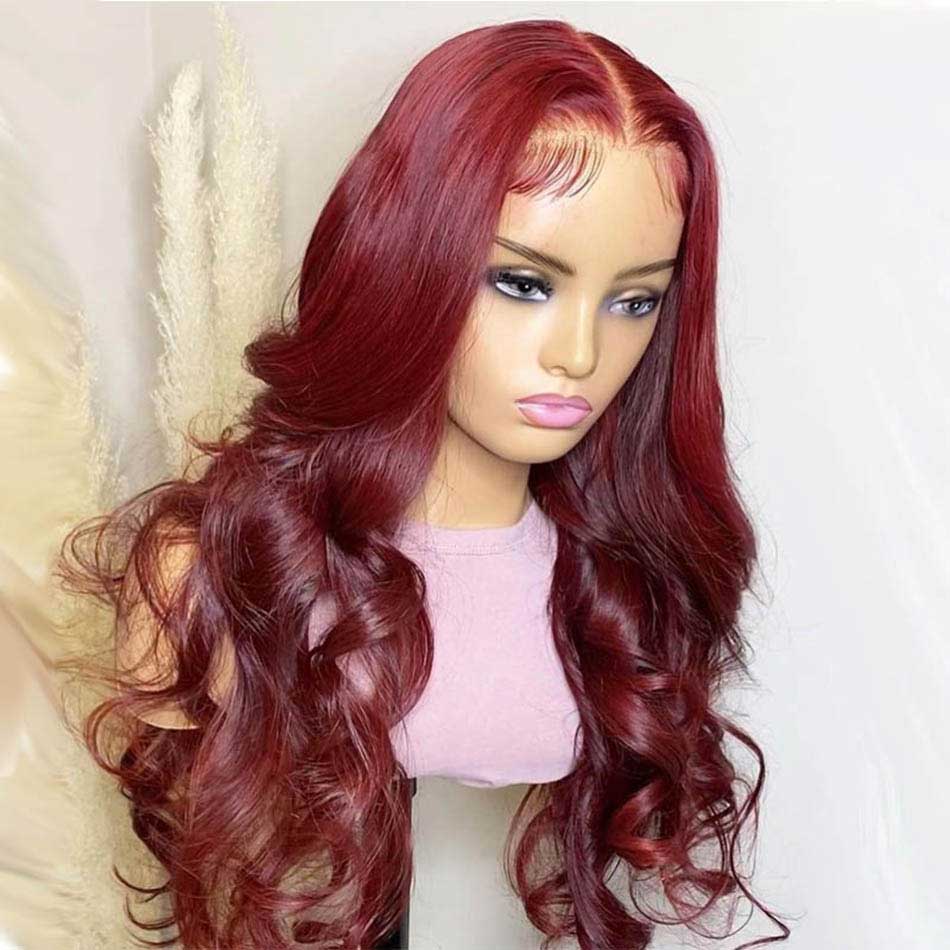 Reddish Burgundy Colored 13x4 13x6 5x5 Lace Front Closure Human Hair Wigs Body Wave Frontal Wigs