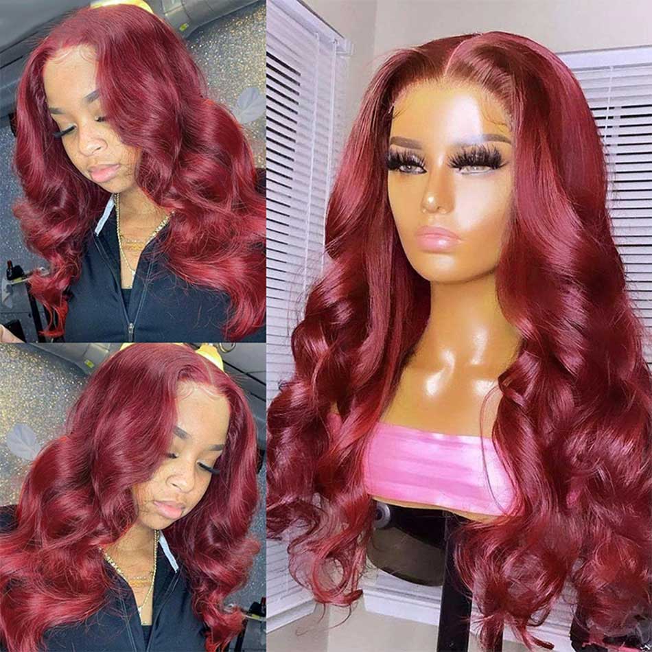 Reddish Burgundy Colored 13x4 13x6 5x5 Lace Front Closure Human Hair Wigs Body Wave Frontal Wigs