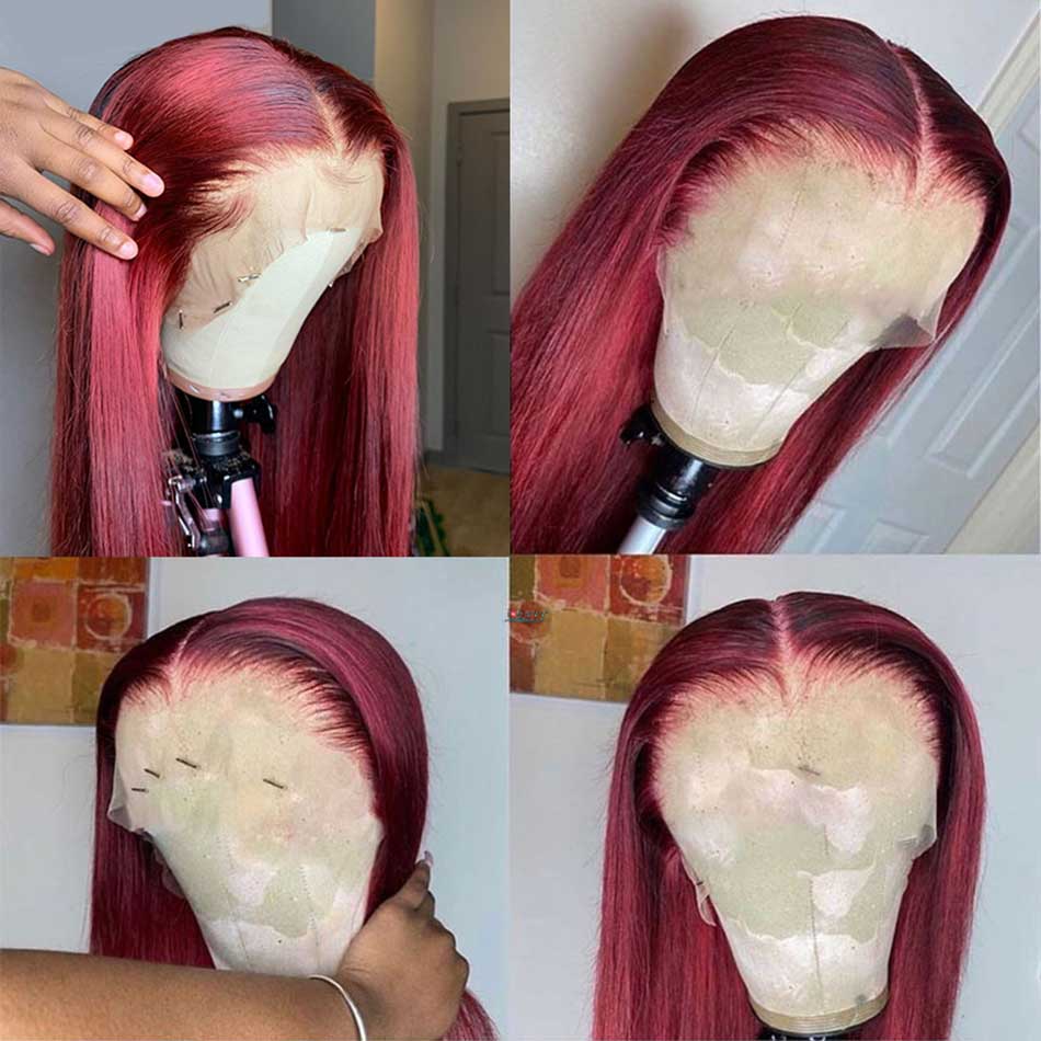 SUPER DEAL ! 99j Burgundy Colored 13x4 Lace Front Human Hair Wigs Straight With Affordable Price