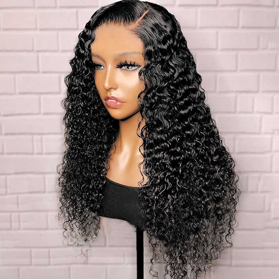 180% 4x4 5x5 Lace Closure Human Hair Wigs Jerry Curly 100% Remy Human Hair Transparent Lace Wigs