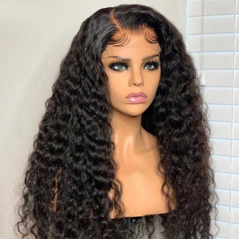 180% 4x4 5x5 Lace Closure Human Hair Wigs Deep Wave 100% Remy Human Hair Transparent Lace Wigs