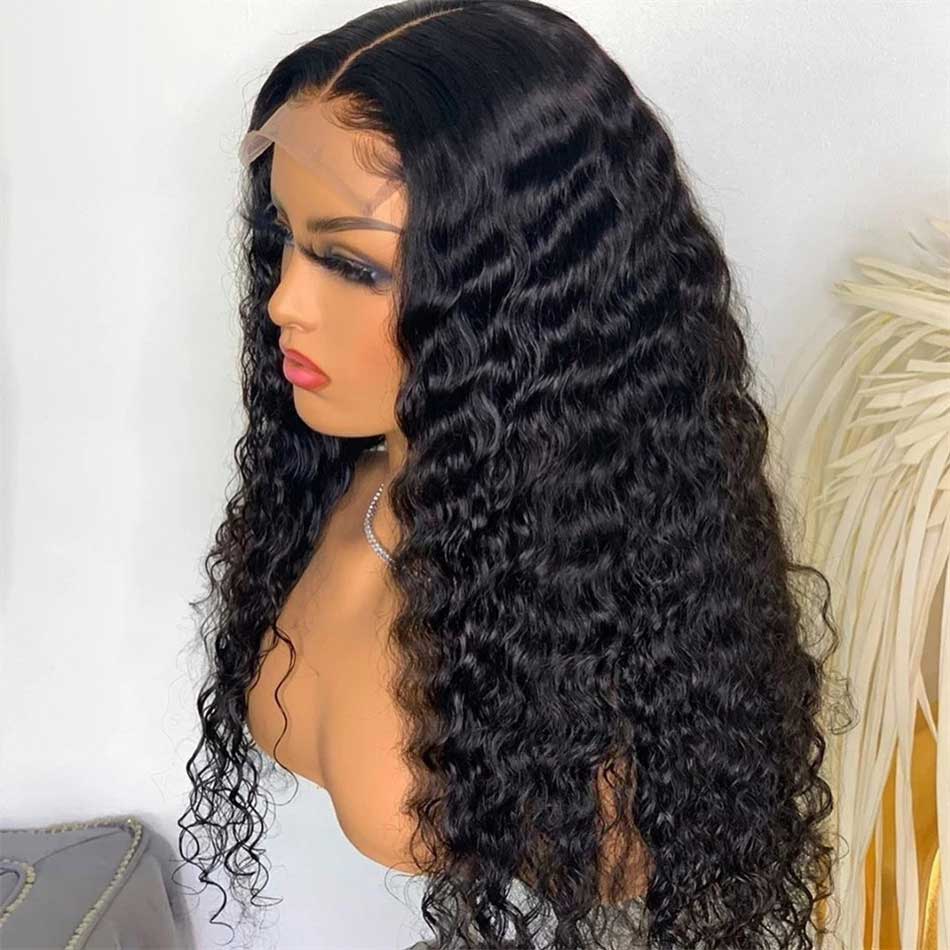 180% 4x4 5x5 Lace Closure Human Hair Wigs Deep Wave 100% Remy Human Hair Transparent Lace Wigs