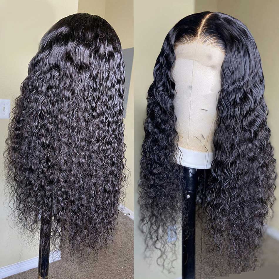 180% 4x4 5x5 Lace Closure Human Hair Wigs Deep Wave 100% Remy Human Hair Transparent Lace Wigs