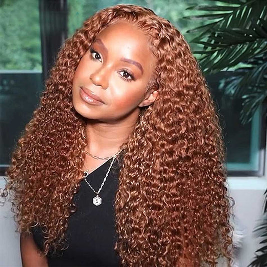 210% Density Ginger Brown Colored 13x4 13x6 5x5 Lace Frontal Closure Curly Human Hair Wigs Full And Bouncy