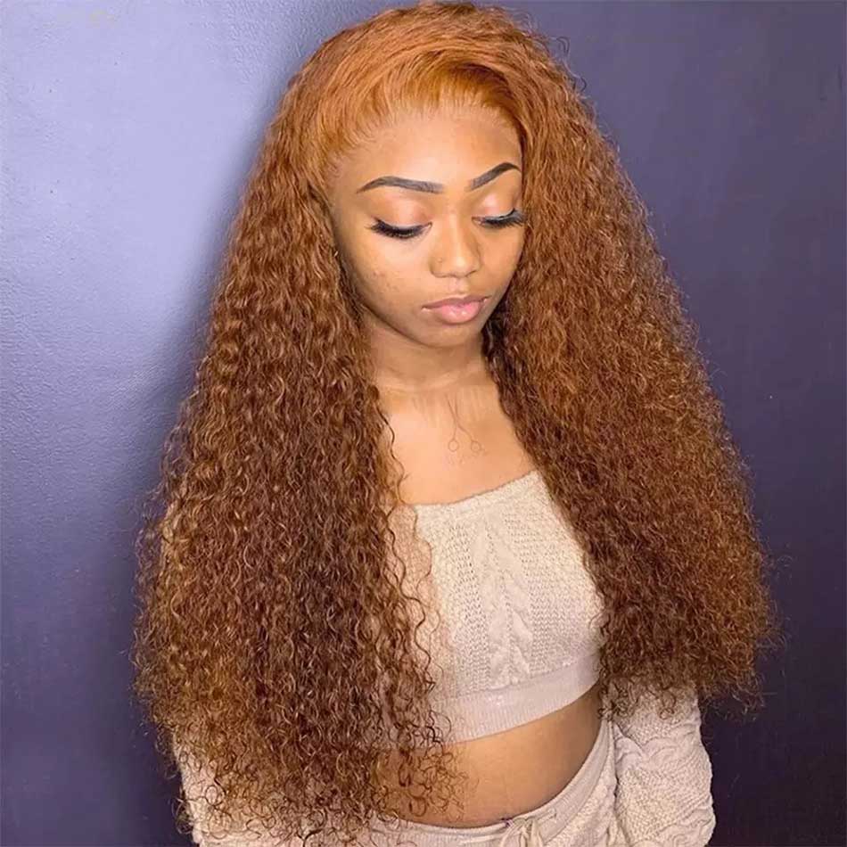 210% Density Ginger Colored 13x4 13x6 5x5 Lace Frontal Closure Curly Human Hair Wigs Full And Bouncy