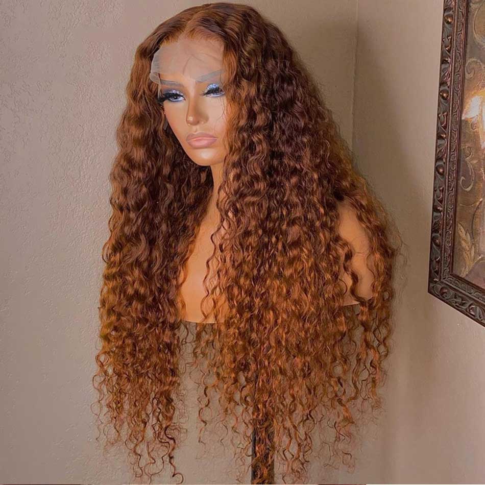 210% Density Ginger Colored 13x4 13x6 5x5 Lace Frontal Closure Curly Human Hair Wigs Full And Bouncy