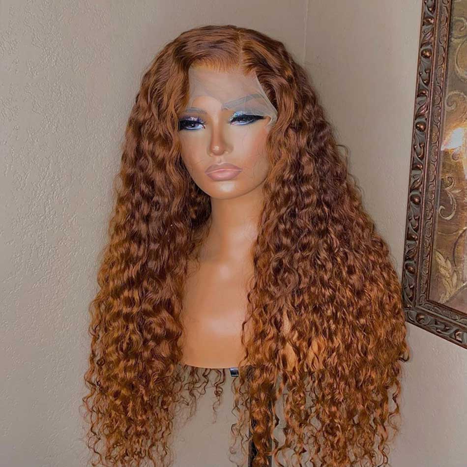 210% Density Ginger Colored 13x4 13x6 5x5 Lace Frontal Closure Curly Human Hair Wigs Full And Bouncy